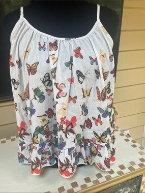 Mundefeis Butterfly Print Spaghetti Strap Top